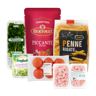 Bertolli Pikante Penne met Snijboontjes en Hamblokjes